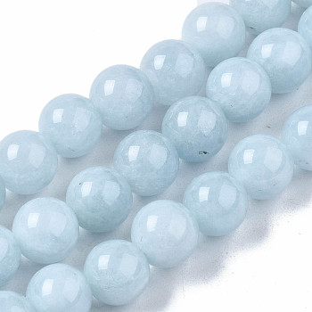 Natural Chalcedony Beads Strands, Imitation Aquamarine, Dyed & Heated, Round, 8~9mm, Hole: 1mm, about 45~48pcs/strand, 15 inch