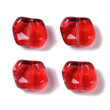 Transparent Glass Beads, Nuggets, Red, 8x9.5x5mm, Hole: 0.8mm