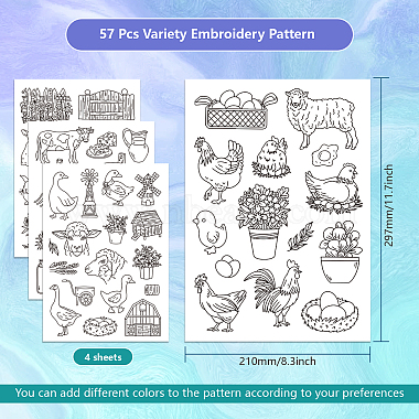 4 Sheets 11.6x8.2 Inch Stick and Stitch Embroidery Patterns(DIY-WH0455-071)-2