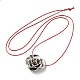 Ожерелье с подвеской в виде цветка розы из цинкового сплава с кожаными шнурами(NJEW-D044-01P)-1