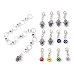 Knitting Row Counter Chains & Locking Stitch Markers Kits, with Resin & Lampwork Evil Eye, Alloy Hamsa Hand , Mixed Color, 2.8~26cm, 13pcs/set(HJEW-AB00490)