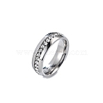 Stainless Steel Rhinestone Finger Rings, Wide Band Rings for Unisex, Stainless Steel Color, 6mm, US Size 9(18.9mm)(PW-WG1A103-01)