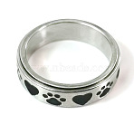 Stainless Steel Rotating Rings, Jewely for Unisex, Heart & Claw Print, Stainless Steel Color, US Size 9(18.9mm)(PW-WG3AF98-05)