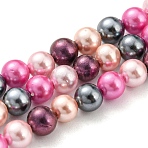 Electroplated Shell Pearl Beads Strands, Dyed, Round, Red, 4~4.5mm, Hole: 0.7mm, about 93pcs/strand, 15.75 inch(40cm)(SHEL-F008-03A-09)