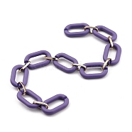 Handmade Acrylic Cable Chains, with Aluminum Links, for Jewelry Making, Oval, Light Gold, Purple, Links: 27x16.5x4mm and 15x7.5x2mm, 39.37 inch(1m)strand (AJEW-JB00713-02)