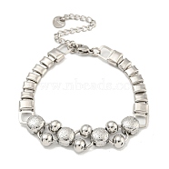 Non-Tarnish 304 Stainless Steel Rectangle & Round Ball Link Chain Bracelets, Stainless Steel Color, 7-5/8x1/2 inch(19.5x1.2cm)(BJEW-S153-03P)