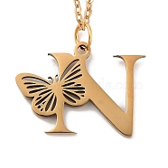 Vacuum Plating 201 Stainless Steel Necklaces, Letter N, 12.09 inch(30.7cm) pendant: about 16x22mm.(NJEW-R267-01N-G)