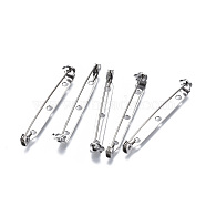 201 Stainless Steel Brooch Pin Back Safety Catch Bar Pins, with 2 Holes, Stainless Steel Color, 46x4.5x6mm, Hole: 2mm, Pin: 0.5mm(STAS-S117-022F)