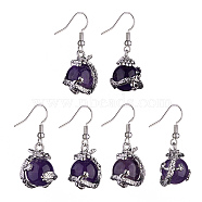 Natural Amethyst Dragon Dangle Earrings, Platinum Brass Jewelry for Women, 36mm, Pin: 0.6mm(EJEW-A092-12P-15)