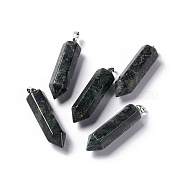 Natural Kambaba Jasper Double Terminated Pointed Pendants, with Platinum Tone Brass Findings, Bullet, 39x10x10mm, Hole: 3x6mm(G-G926-01P-16)