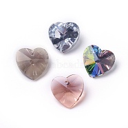 Romantic Valentines Ideas Glass Charms, Faceted Heart Pendants, Mixed Color, 18x18x10mm, Hole: 1mm(G030V18mm)