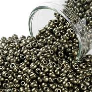 12/0 Glass Seed Beads, Metallic Colours Style, Round, Dark Olive Green, 12/0, 2mm, Hole: 1mm, about 6666pcs/100g(X1-SEED-A017-2mm-1124)