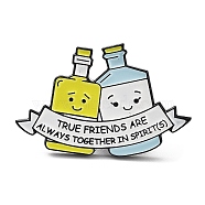Bottle & Word True Friend Are Always Together in Spirits Enamel Pins, Electrophoresis Black Alloy Brooch for Backpack Clothes, Aquamarine, 19.5x30.5x2mm(JEWB-P020-B01)