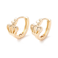 Brass Crown Hoop Earrings for Women, Cadmium Free & Lead Free, Real 14K Gold Plated, 12.5x14.5x2.5mm, Pin: 0.7mm(KK-A158-05G)