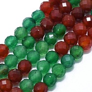 Natural Carnelian & Green Onyx Agate Beads Strands, Faceted, Round, 6mm, Hole: 1mm, about 65~66pcs/strand, 15.35~15.55 inch(39~39.5cm)(G-G106-C10-05)