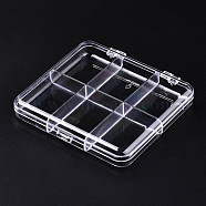 Polystyrene Bead Storage Containers, 6 Compartments Organizer Boxes, with Hinged Lid, Rectangle, Clear, 10.8x9.8x1.75cm, compartment: 4.65x3.4cm(CON-S043-028)