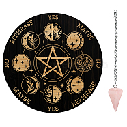 AHADEMAKER 1Pc Cone/Spike/Pendulum Natural Rose Quartz Stone Pendants, 1Pc 304 Stainless Steel Cable Chain Necklaces, 1Pc PVC Custom Pendulum Board, Dowsing Divination Board, Moon Phase Pattern, Board: 200x4mm(DIY-GA0004-33D)