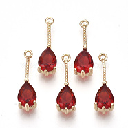 Transparent Glass Pendants, with Golden Tone Brass Findings, Faceted, Teardrop, Red, 18x5x4mm, Hole: 1mm(X-GLAA-R212-13B)