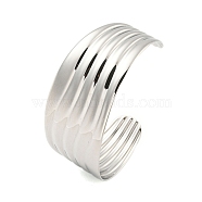 Non-Tarnish 304 Stainless Steel Wavy Open Cuff Bangles for Women, Stainless Steel Color, Inner Diameter: 2-1/2X2-1/8 inch(6.4X5.4cm)(BJEW-Q344-02P)