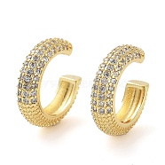 Brass Micro Pave Cubic Zirconia Cuff Earrings for Women, Real 18K Gold Plated, 4x15mm(EJEW-D086-05G)
