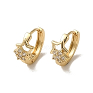 KC Gold Plated Brass Micro Pave Cubic Zirconia Hoop Earring, Star, 15x8mm(EJEW-L271-01KCG-04)