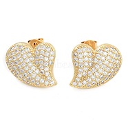 Brass Micro Pave Clear Cubic Zirconia Stud Earrings, Heart, Golden, 19x18mm(EJEW-U005-12B-G)