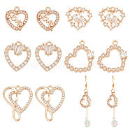10Pcs 5 Styles Brass Micro Pave Clear Cubic Zirconia Charms, Heart, Golden, 14.5~21x13~17x2.5~4mm, Hole: 1.2~1.6mm, 2pcs/style(ZIRC-BC0001-19)