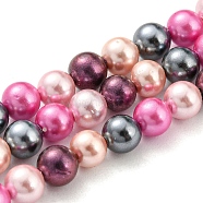 Electroplated Natural Shell Beads Strands, Imitation Pearl, Dyed, Round, Red, 4~4.5mm, Hole: 0.7mm, about 93pcs/strand, 15.75 inch(40cm)(SHEL-F008-03A-09)