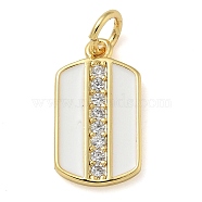 Rack Plating Brass Micro Pave Cubic Zirconia Pendants, with Enamel, Long-Lasting Plated, Lead Free & Cadmium Free, Rectangle Charms, with Jump Ring, White, 15x8.5x1.5mm, Hole: 3mm(KK-K392-03G-04)