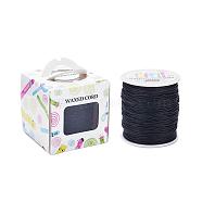 Waxed Cotton Cords, Black, 1mm, about 100yards/roll(91.44m/roll), 300 feet/roll(YC-JP0001-1.0mm-332)