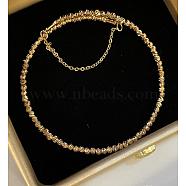 Brass Twist Flower Beaded Cuff Bangle with Safety Chains, Golden, Inner Diameter: 2-1/8 inch(5.45cm)(JB761A)