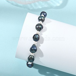 Potato Natural Cultured Freshwater Pearl Beads Stretch Bracelets for Women, Midnight Blue, Inner Diameter: 1.97 inch(5cm)(BJEW-JB13777)
