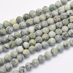 Natural Crazy Agate Beads Strands, Round, Dyed & Heated, Frosted, Cornsilk, 8~8.5mm, Hole: 1mm, about 47pcs/strand, 14.9 inch(38cm)(G-G707-8mm-B12)