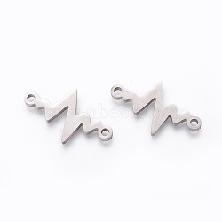 201 Stainless Steel Links, Manual Polishing, Heartbeat, Stainless Steel Color, 13x21x1.5mm, Hole: 1.5mm(X-STAS-F231-154P)