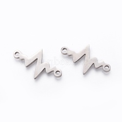 Non-Tarnish 201 Stainless Steel Links, Manual Polishing, Heartbeat, Stainless Steel Color, 13x21x1.5mm, Hole: 1.5mm(X-STAS-F231-154P)