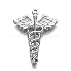 304 Stainless Steel Pendants, Caduceus Symbol for Medicine, Stainless Steel Color, 35x25x2mm, Hole: 2mm(STAS-I166-05P)