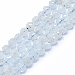 Natural Aquamarine Beads Strands, Faceted, Round, 6mm, Hole: 0.8mm, about 59pcs/strand, 15.55 inch(39.5cm)(G-F715-001A)
