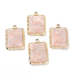 Resin Pendants, with Golden Plated Alloy Findings, Rectangle, Pink, 28x19x3.5mm, Hole: 2mm(FIND-XCP0001-04)