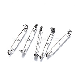 Tarnish Resistant 201 Stainless Steel Brooch Pin Back Safety Catch Bar Pins, with 2 Holes, Stainless Steel Color, 46x4.5x6mm, Hole: 2mm, Pin: 0.5mm(STAS-S117-022F)