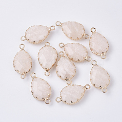 Natural Pink Aventurine Links connectors, with Golden Tone Brass Cabochon Connector Settings, Prong Settings, Faceted, Teardrop, 27x14x6mm, Hole: 2mm(G-S359-035B)