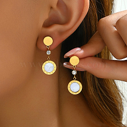 Fashionable European and American style stainless steel pendant Stud Earrings for women, Golden, 32x12mm(QJ9366)