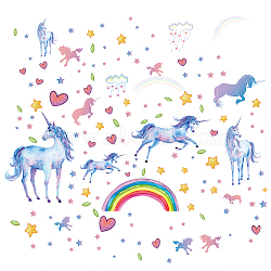 PVC Wall Stickers, Rectangle with Unicorn Pattern, for Home Living Room Bedroom Decoration, Mixed Color, 200x290mm, 4pcs/set(DIY-WH0268-006)