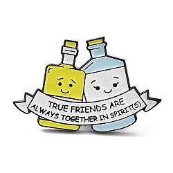 Bottle & Word True Friend Are Always Together in Spirits Enamel Pins, Electrophoresis Black Alloy Brooch for Backpack Clothes, Aquamarine, 19.5x30.5x2mm(JEWB-P020-B01)
