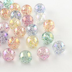 Round AB Color Transparent Acrylic Beads, with Colorful Glitter Powder, Mixed Color, 12mm, Hole: 1.8~2mm(X-TACR-D005-12mm-M)