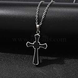 304 Stainless Steel Black Enamel Cross Urn Ashes Necklaces, Cable Chain Necklaces for Women Men, Stainless Steel Color, 21.65 inch(55cm)(STAS-Z106-05P)