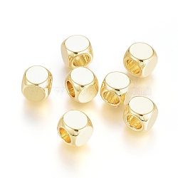 Brass Beads, Long-Lasting Plated, Cube, Real 18K Gold Plated, 6x6x6mm, Hole: 3.5mm(KK-G389-43G)