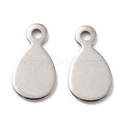 201 Stainless Steel Charms, Teardrop, Stainless Steel Color, 13x7x0.8mm, Hole: 1.4mm(STAS-K217-88)