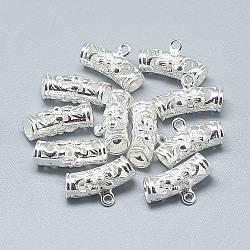 925 Sterling Silver Tube Bails, Loop Bails, Tube with Flower, Silver, 17x10x7mm, Hole: 1.4mm, 4mm Inner Diameter(STER-T002-54S)