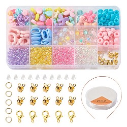 DIY Jewelry Making Kits for Kids, Including Opaque & Transparent Acrylic Beads, Polystyrene Plastic Beads, Acrylic Linking Rings, Zinc Alloy Lobster Claw Clasps, Iron Findings, Plastic Ear Nuts, Mixed Color, Beads: 775~777pcs/set(DIY-YW0003-63)
