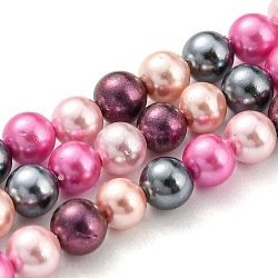 Electroplated Natural Shell Beads Strands, Imitation Pearl, Dyed, Round, Red, 4~4.5mm, Hole: 0.7mm, about 93pcs/strand, 15.75 inch(40cm)(SHEL-F008-03A-09)